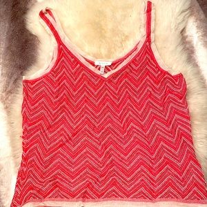 Escada vintage crocheted top in white & red silk. Size XS, Made in Italy.
